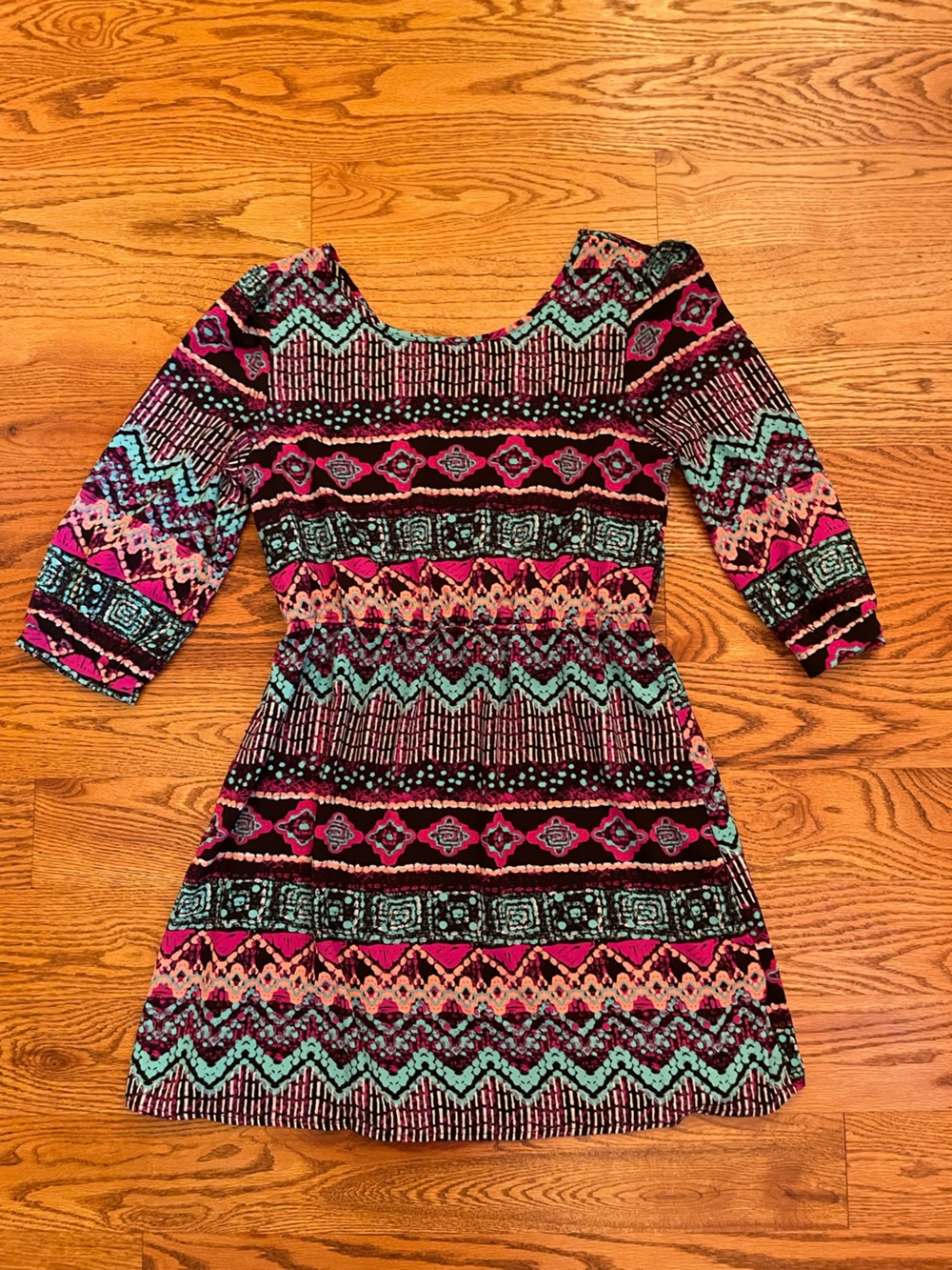 Pink Owl Aztec-Print Long Sleeve Tunic in Pink & Teal